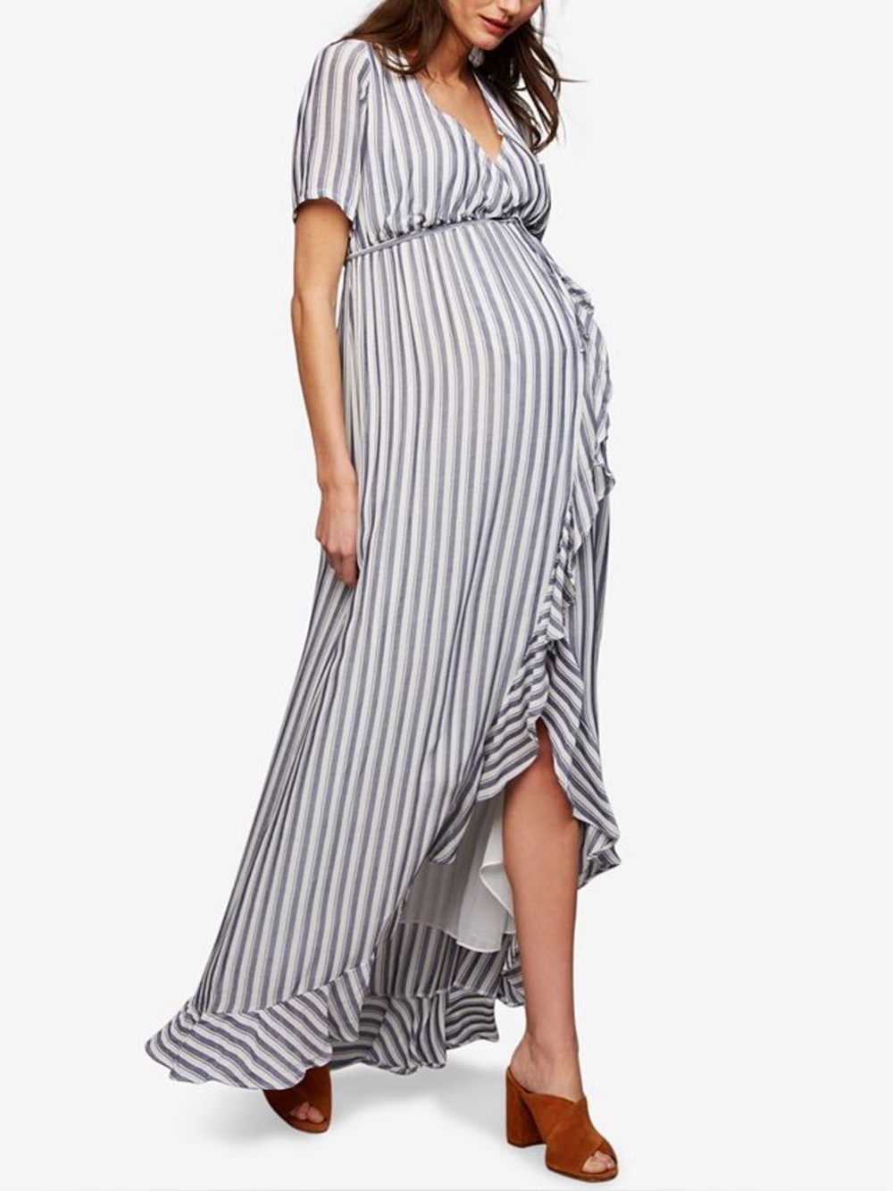 Rachel Pally blue and white striped wrap maxi dress